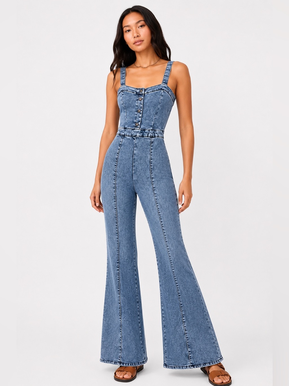 Highway Jeans Denim Jumpsuit Women’s Small Acid Wash Flare Wide Leg Retro 70s